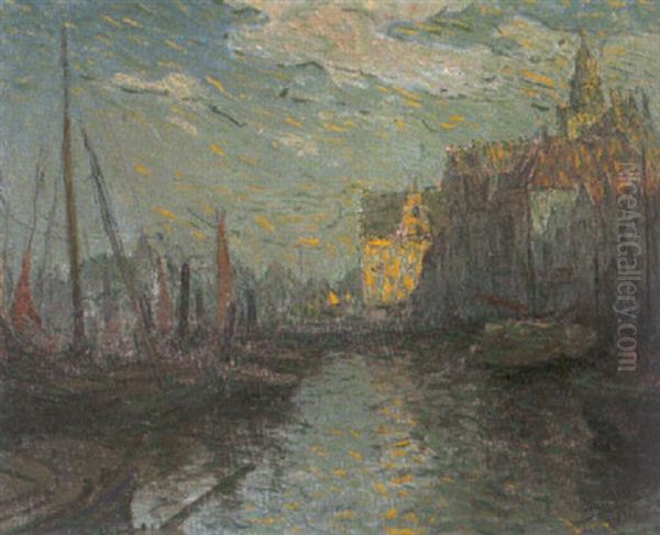 Hafen Von Emden Am Delft Oil Painting by Otto Hammel