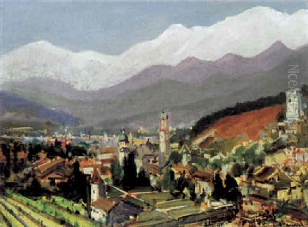 Blick Auf Die Stadt Und Schneebedeckten Horizont An Einem Prachtvollen Fruhlingstag Oil Painting by Otto Hammel