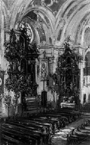 Kircheninterieur Mit Zwei Barockaltaren Und Einer Kanzel Oil Painting by Otto Hammel