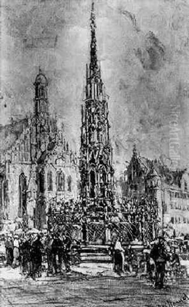 Schoner Brunnen In Nurnberg Oil Painting by Otto Hammel