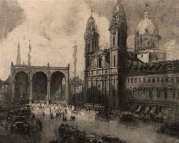 Ansicht Vom Odeonsplatz In Munchen Oil Painting by Otto Hammel