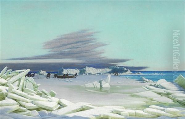 An Icy Winter Day At The Sea Off Fredericia Oil Painting by Hans Jorgen Hammer