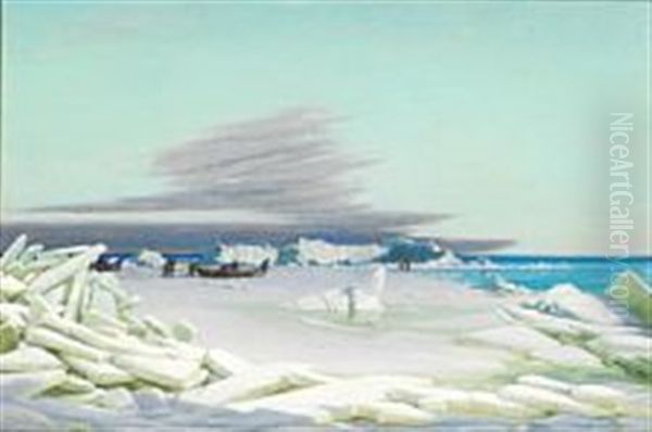 A Hard Winter Day At The Sea Off Fredericia Oil Painting by Hans Jorgen Hammer