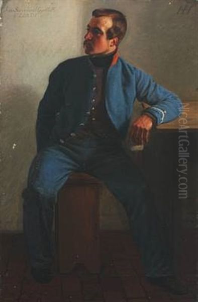 Portrait Of The Husaar Jens Sorensen Uggelbolle Oil Painting by Hans Jorgen Hammer