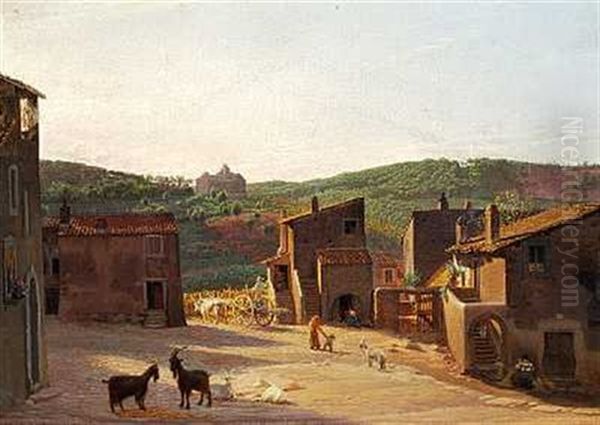 Parti I Ariccia, Med Udsigt Mod Bakkerne, Hvor Vejen Gaaer Til Genzano. Morgen Oil Painting by Hans Jorgen Hammer