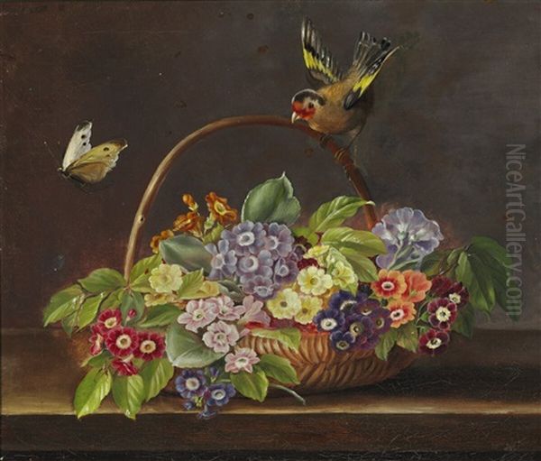 Still Life With Primroses In A Basket Oil Painting by William Hammer