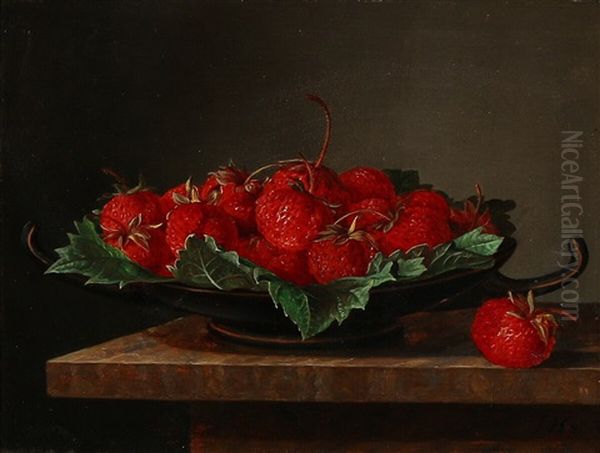 Strawberries In A Kylix On A Stone Sill Oil Painting by William Hammer