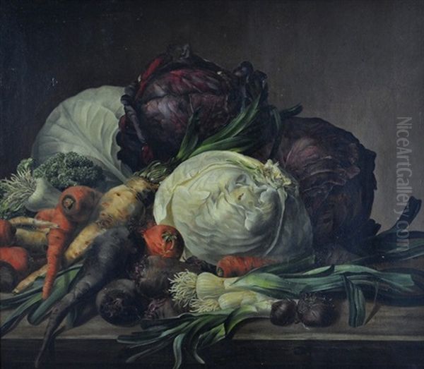 Still Life With Vegetables. Monogrammed W.i.h. & Dated Oil Painting by William Hammer