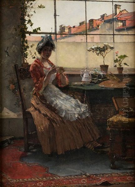 Das Modell Des Malers Bei Der Teepause Oil Painting by Max Hammerl