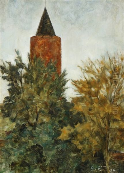 Vordingborg Castle Ruins With The Goose Tower Oil Painting by Svend Hammershoi