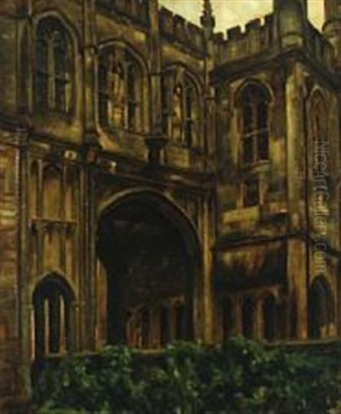 Wells Cathedral Chain Gate Seen From North West Oil Painting by Svend Hammershoi