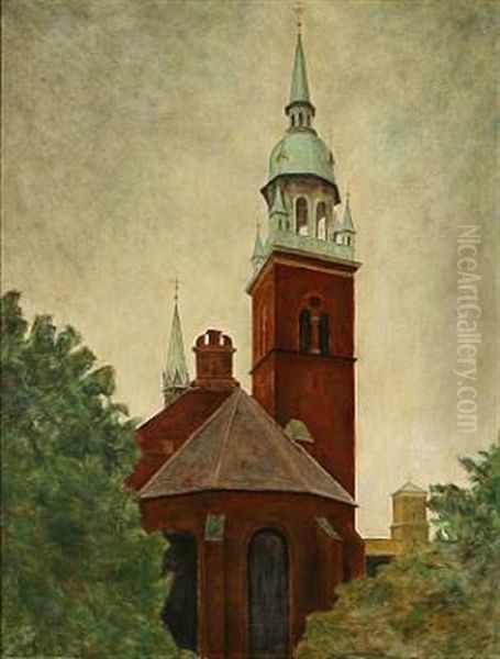 View Of The Church Of The Holy Spirit In Copenhagen Oil Painting by Svend Hammershoi