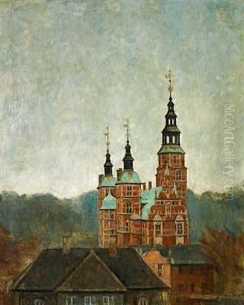 Toppen Af Rosenborg Med Huse I Forgrunden by Svend Hammershoi