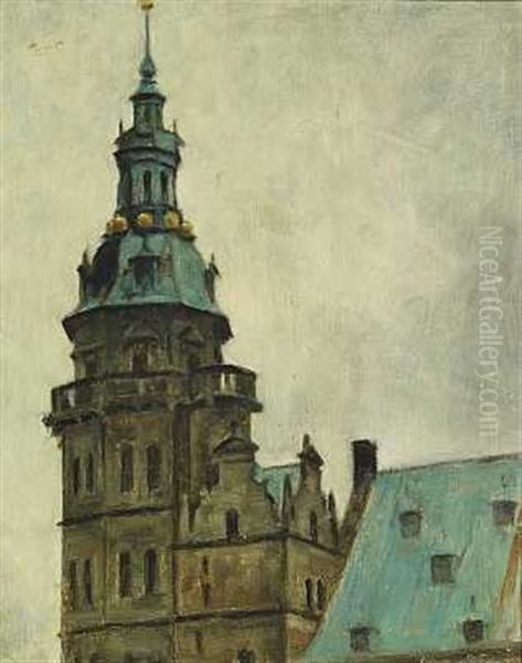 Parti Fra Frederiksborg Slot (+ Kirkeinterior; 2 Works) Oil Painting by Svend Hammershoi