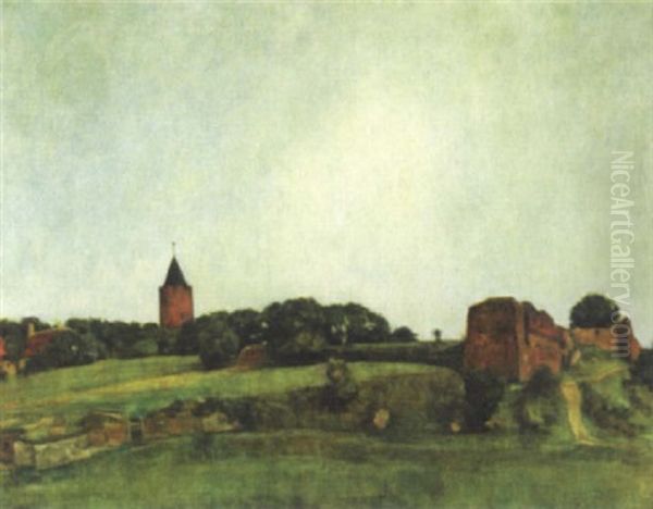 Landskab Fra Vordingborg Med Gasetarnet Og Slotsruinen Oil Painting by Svend Hammershoi