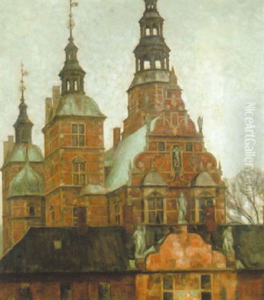 Rosenborg Slot Set Over Portbygningen Oil Painting by Svend Hammershoi