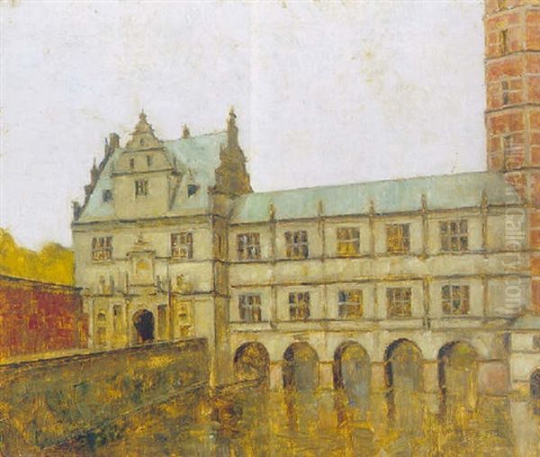 Frederiksborg Slots Kancellibygning Med Montporten Oil Painting by Svend Hammershoi