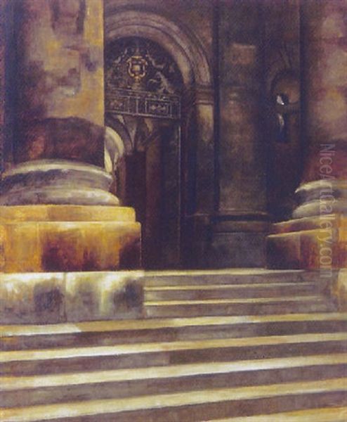 Clarendon Building. Trappe, Portal Og Sojler Oil Painting by Svend Hammershoi