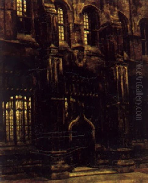 Kirkeexterior Oil Painting by Svend Hammershoi