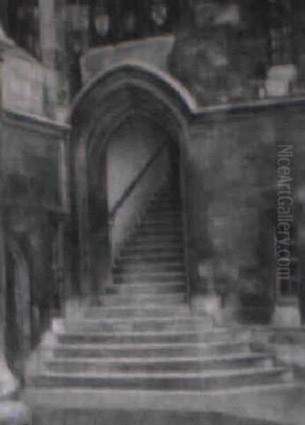 Trappen, New College, Oxford Oil Painting by Svend Hammershoi