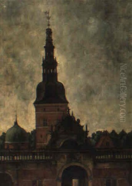 Frederiksborg Castle, Hiller+d Oil Painting by Svend Hammershoi