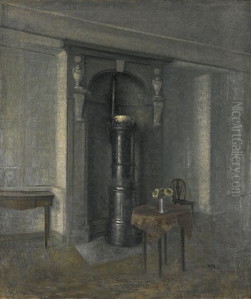 Interior With A Marble Niche Oil Painting by Vilhelm Hammershoi