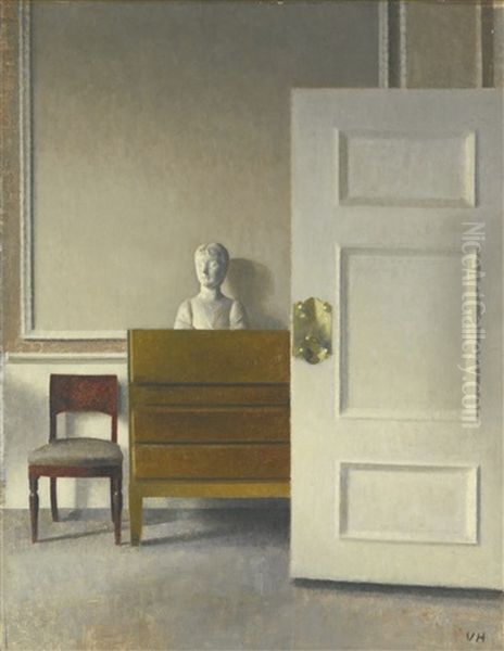 Interior With A Bust Oil Painting by Vilhelm Hammershoi