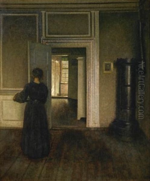 Interior With Stove Oil Painting by Vilhelm Hammershoi