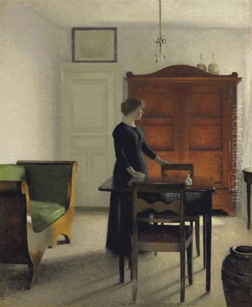 Ida In An Interior Oil Painting by Vilhelm Hammershoi