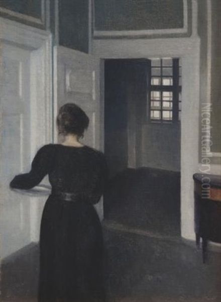 Ida In An Interior Oil Painting by Vilhelm Hammershoi