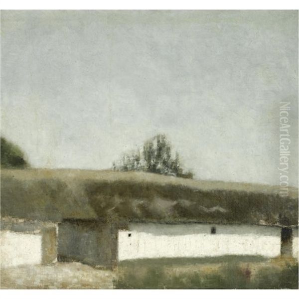 Landskab Med Bondegard-landscape With Farm Oil Painting by Vilhelm Hammershoi