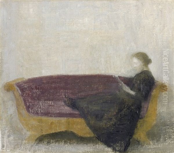 Laesende Dame I Sofa - Reclining Lady On A Sofa Oil Painting by Vilhelm Hammershoi