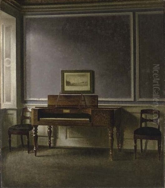 Det Gamle Klaver, Strandgade 30 - The Old Piano, Strandgade 30 Oil Painting by Vilhelm Hammershoi