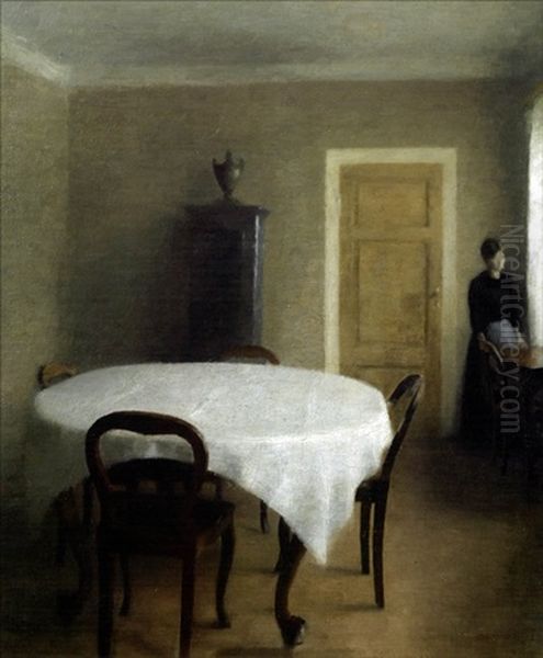 Interior, Spisestuen I Hammershois Barndomshjem, Frederiksberg Alle - Interior, The Dining Room In Hammershoi's Childhood Home, Frederiksberg Alle Oil Painting by Vilhelm Hammershoi