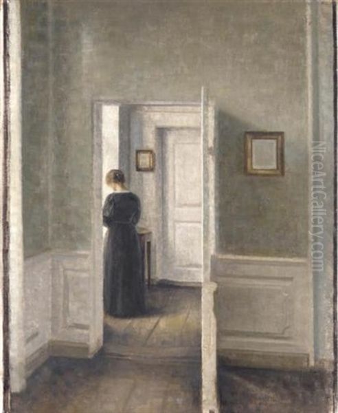 Kvinde I Interior Oil Painting by Vilhelm Hammershoi