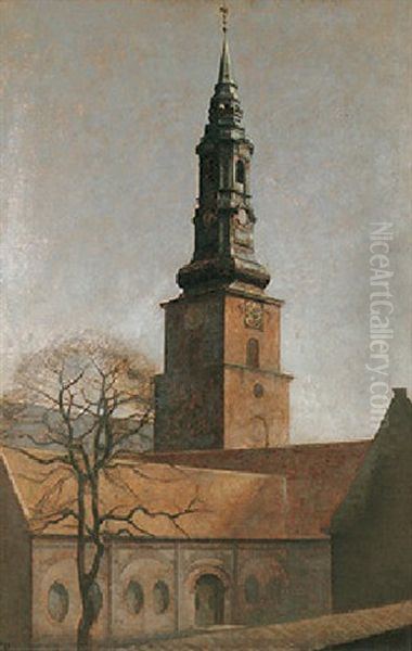 S. Petri Kirke, Set Fra Larslejstraede Oil Painting by Vilhelm Hammershoi