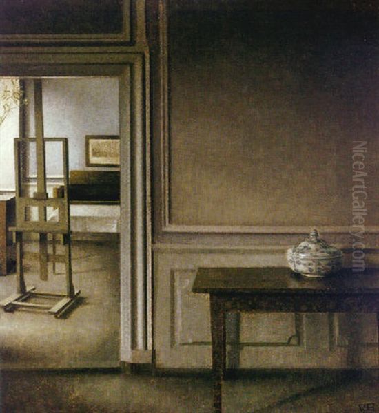 Interior (with Easel And Punch Bowl, Standgade 30) Oil Painting by Vilhelm Hammershoi