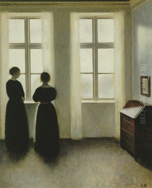 Figures By The Window, Strandgade 25 Oil Painting by Vilhelm Hammershoi