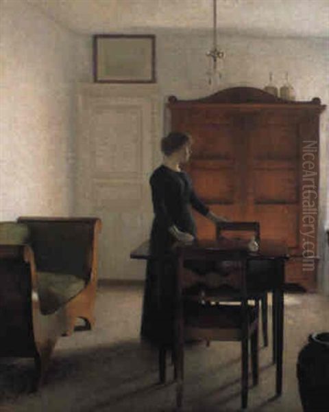 Stue, Til Venestre En Sofa Med Gr+nligt Betr+k. . . by Vilhelm Hammershoi