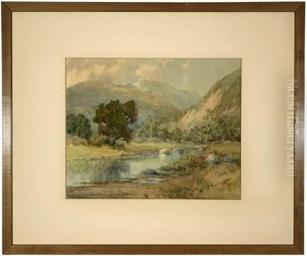 Oak Tree Near A Stream In A San Gabriel Landscape Oil Painting by Helen Johnston Balfour