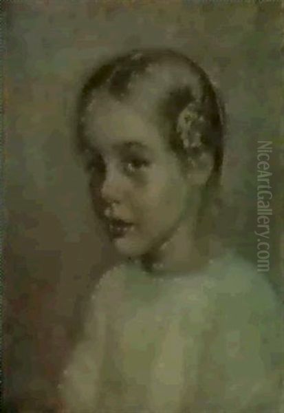 Portrait Af Kirsten Falck Som 5-arig, Brystbillede Uden     Haender, Trekvart Profil Mod Venstre Oil Painting by Vilhelm Hammershoi