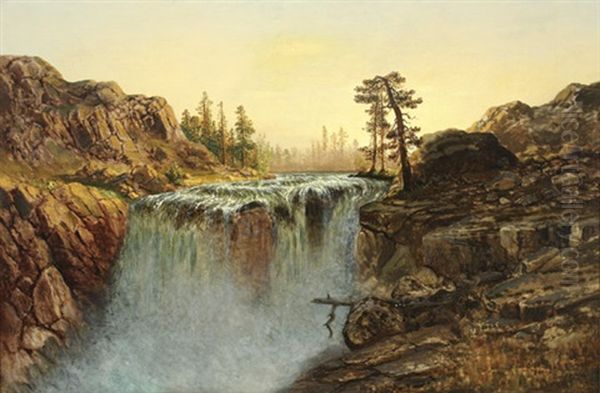 Rocky Gorge With Waterfall Oil Painting by James Astbury Hammersley