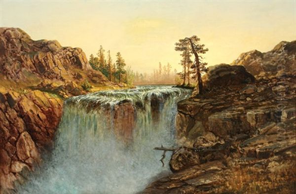 Rocky Gorge With Waterfall Oil Painting by James Astbury Hammersley