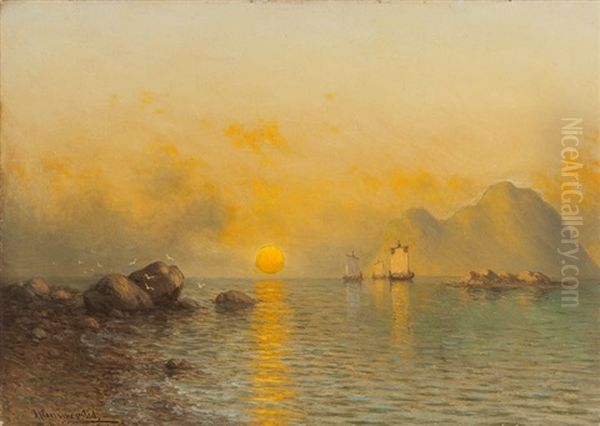 Harbor Outlet With Boats And Rocks by John Olson Hammerstad