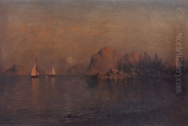 Coastal Scene With Sailboats Oil Painting by John Olson Hammerstad