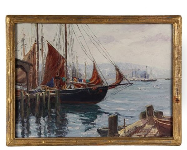 Schooner At Dock Oil Painting by Arthur J. Hammond