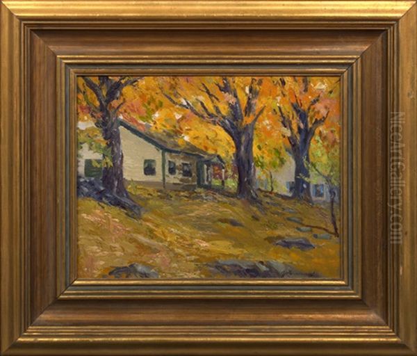 Autumn Landscape With Cabins Oil Painting by Arthur J. Hammond