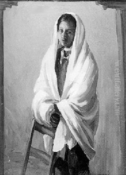 Indian Woman With White Shawl Oil Painting by Arthur J. Hammond