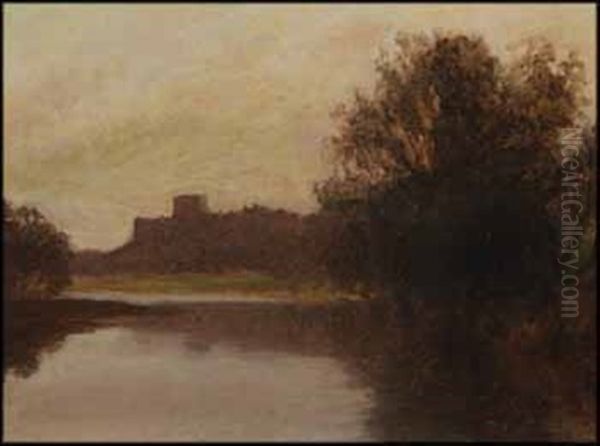 Castle Overlooking The River Oil Painting by John A. Hammond