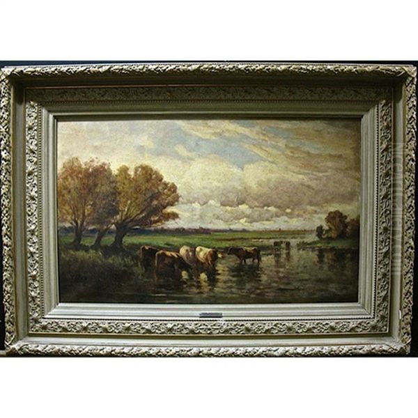 Cattle Watering Oil Painting by John A. Hammond